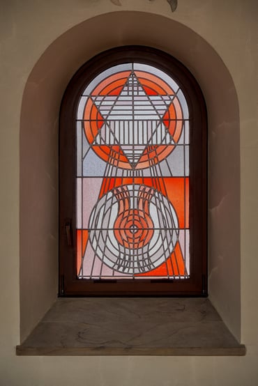 Objekt Nr. 9: Gerhard Dreher, Glasfenster Bleiverglasung mit Antikglas, 1977